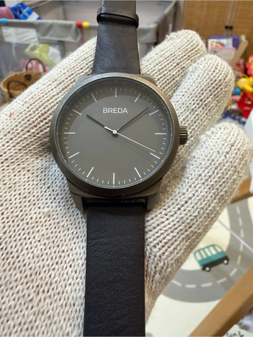 BREDA Rand 8184f Men's Minimalist Watch Gunmetal Black Leather Japan Mvt